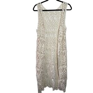Boho‎ Open Knit Crochet Cotton Duster Off White Landry Womens size Small